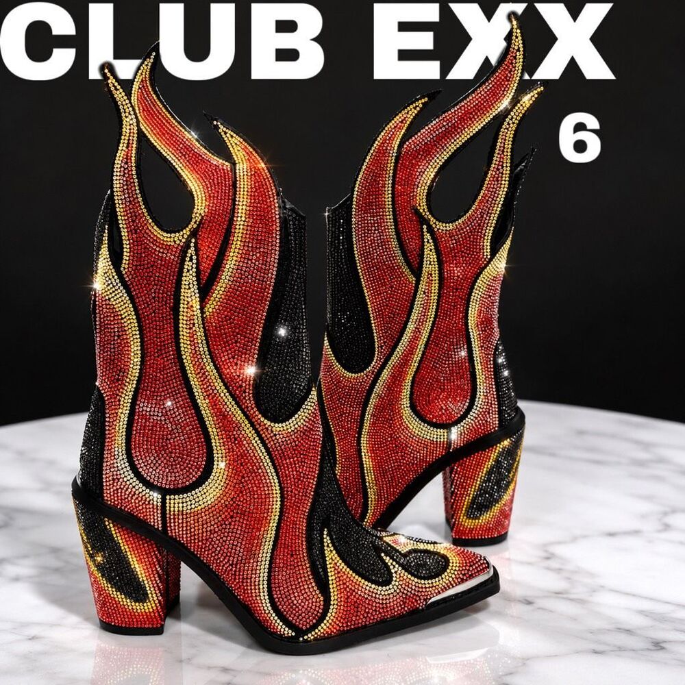 CLUB EXX Women's Sheriff Shine Flame Rhinestone Cowboy Boots Multicolor Size 6